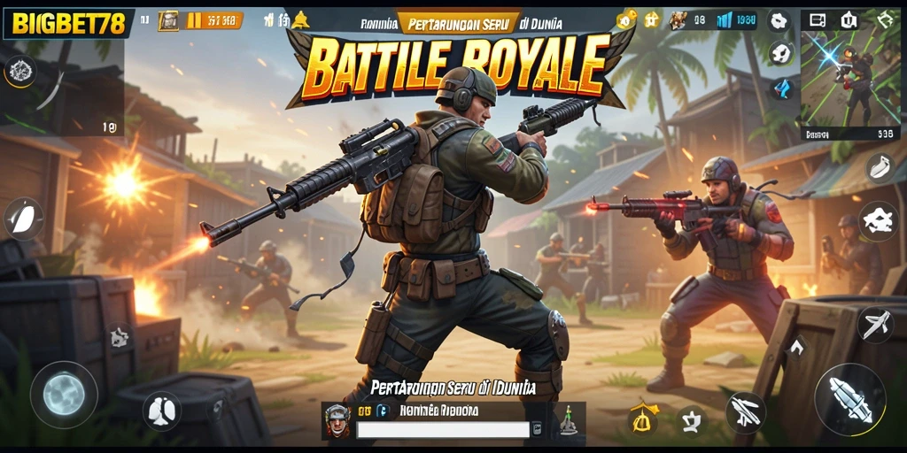 Screenshot gameplay BIGBET78 dengan aksi pertarungan Battle Royale yang intens.