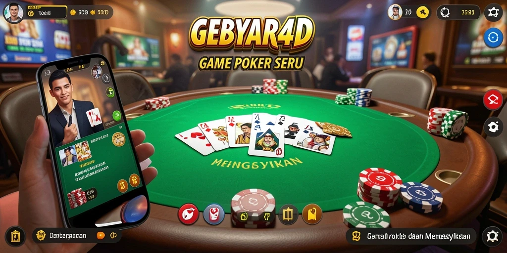 Tampilan gameplay seru dari GEBYAR4D dengan suasana poker yang mendalam.