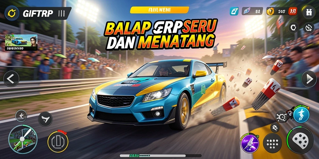 Screenshot utama GIFTRP menunjukkan aksi balap yang intens dan menegangkan.