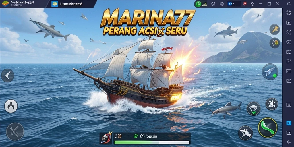 Tampak layar permainan MARINA77 dengan pertempuran laut yang intens.