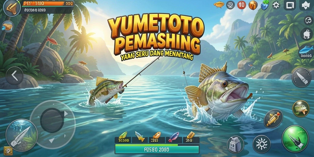 Gameplay menampilkan pengalaman memancing yang seru dan menarik.